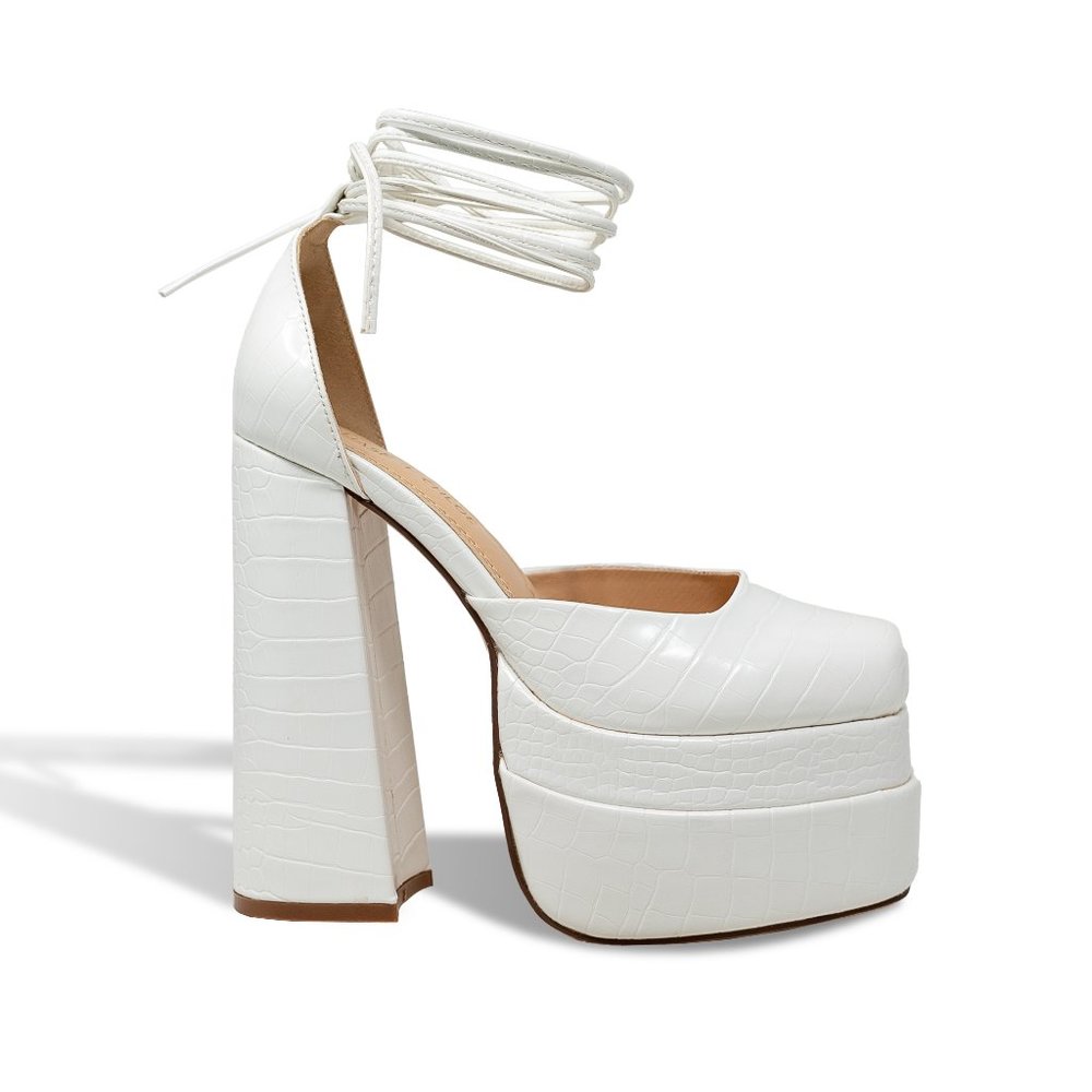 WOMEN'S LACE UP CHUNKY DOUBLE PLATFORM HEEL